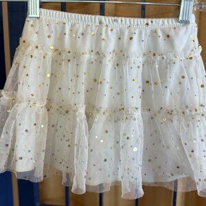 Total Girl Girls Size 4 White Tulle Skirt with Gold Sparkles, Twirl-Ready